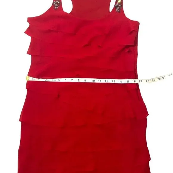 Y2K cocktail dress ruffled sleeveless tank jeweled sleeveless red party dress 10 - Picture 11 of 12